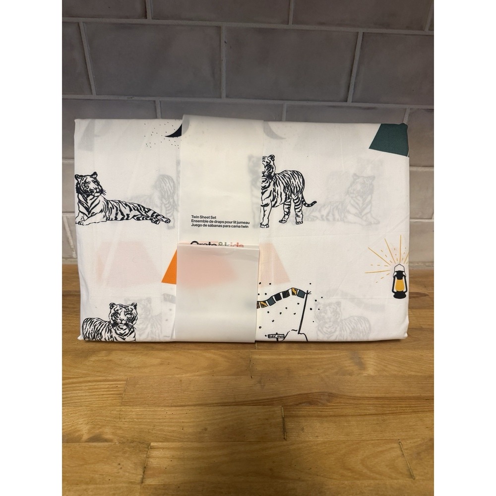 Crate & Barrel Basecamp Tiger Sheet Set Twin Size Unisex Organic Cotton NWT